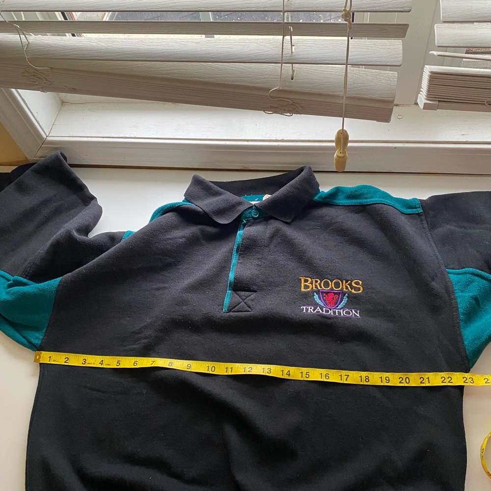 Vintage Brooks Tradition Rugby Collar Sweatshirt Navy Teal Embroidered Logo Med - Picture 12 of 15